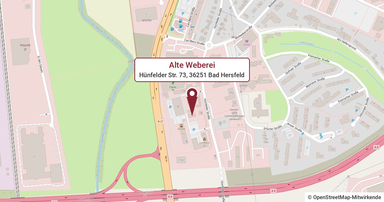 Karte: Alte Weberei, Hünfelder Str. 73, 36251 Bad Hersfeld